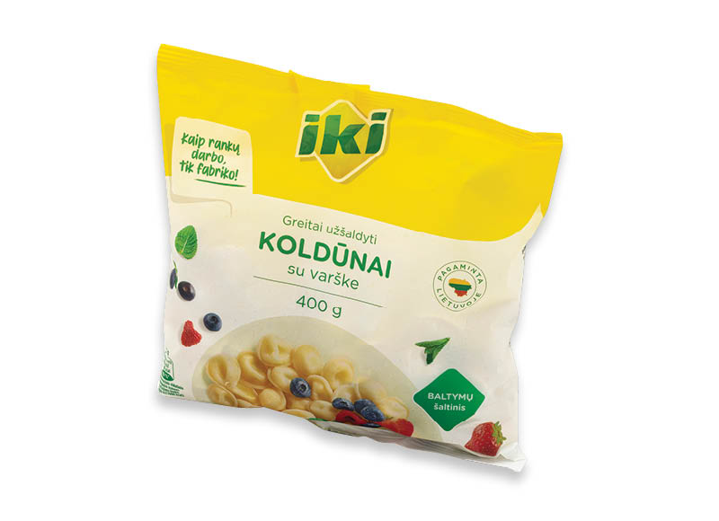 IKI šaldyti koldūnai su varške
			, 
				 400 g, 2,98 Eur/kg. A lygio parduotuvėse