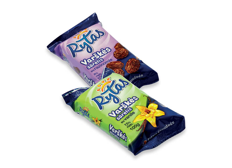 Varškės sūreliai RYTAS
			, 
				 100 g, 2 rūšių, 7,50 Eur/kg