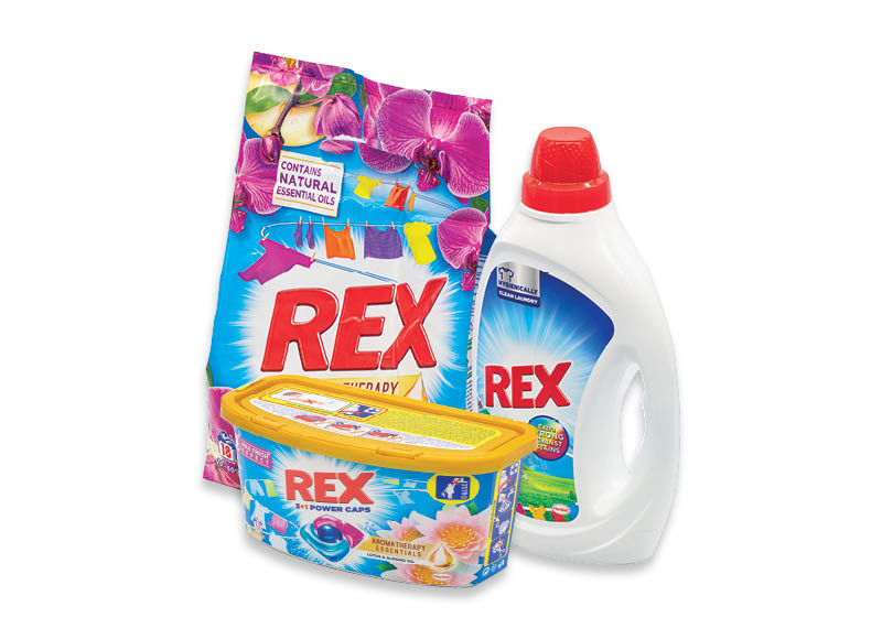 Skalbimo priemonės REX
			, 
				 5 rūšių. A lygio parduotuvėse