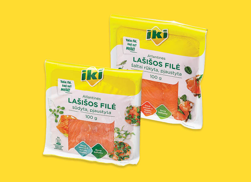 IKI sūdytai ar šaltai rūkytai atlantinių lašišų filė
,
100 g, 2 rūšių, 26,90 Eur/kg. Ir IKI EXPRESS IKI sūdytai ar šaltai rūkytai atlantinių lašišų filė
,
100 g, 2 rūšių, 26,90 Eur/kg. Ir IKI EXPRESS