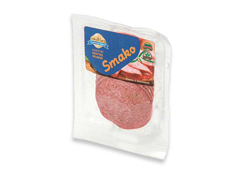 Karštai rūkytas SMAKO saliamis griežinėliais
			, 
				 100 g, 9,90 Eur/kg. A lygio parduotuvėse