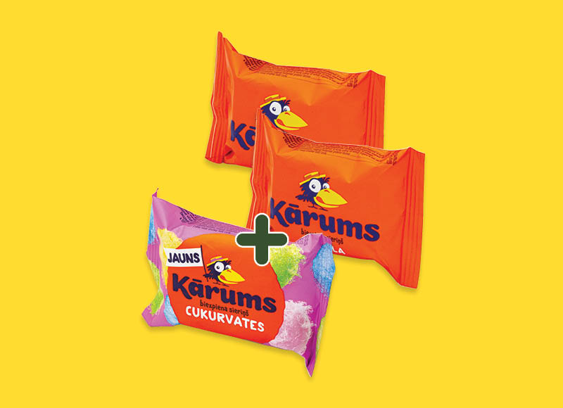 Glaistytas varškės sūrelis KARUMS
			, 
				 45 g, 2 rūšių, 0,65 Eur/vnt. Ir IKI EXPRESS