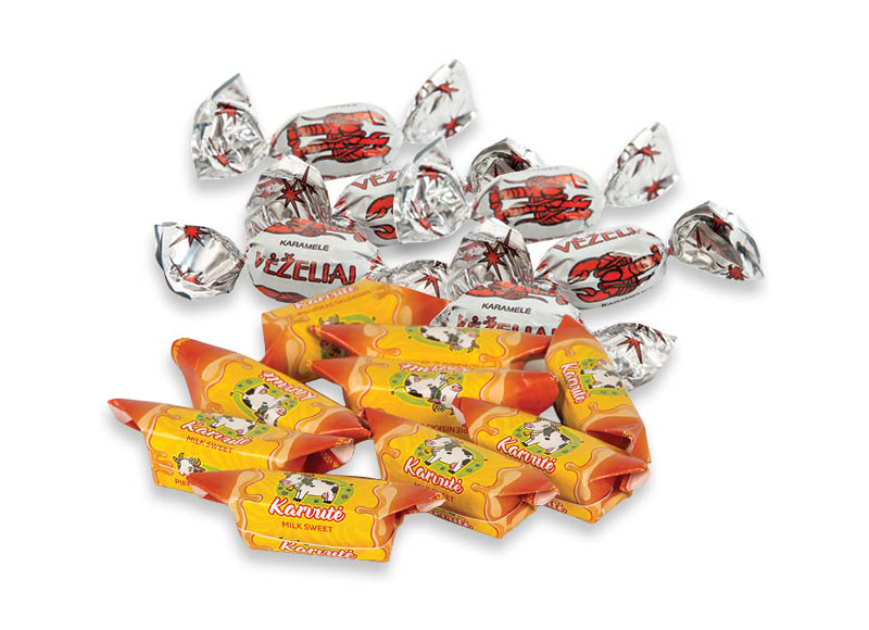 Sveriami saldainiai VĖŽELIAI ir KARVUTĖ
			, 
				 1 kg, 2 rūšių. A lygio parduotuvėse