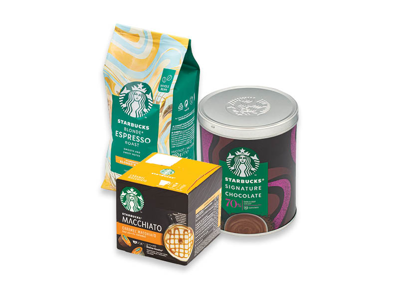 Kapsulėms, kavos pupelėms, kakavai STARBUCKS
			, 
				 9 rūšių. A lygio parduotuvėse