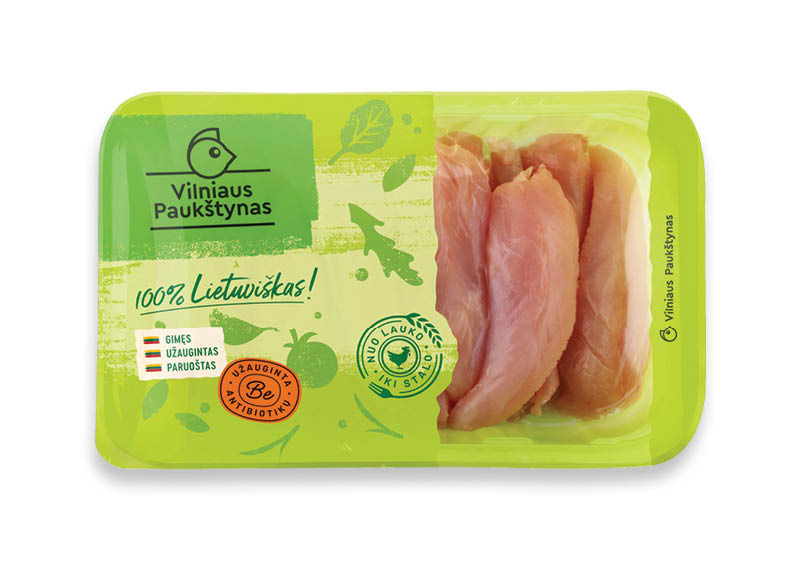 Šviežia broilerių vidinė filė VILNIAUS PAUKŠTYNAS
			, 
				 (užauginta be antibiotikų) 400 g, 9,98 Eur/kg. A lygio parduotuvėse