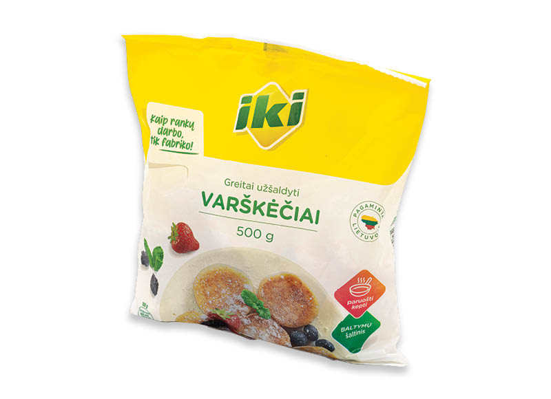 IKI šaldyti varškėčiai
			, 
				 500 g, 2,98 Eur/kg. A lygio parduotuvėse