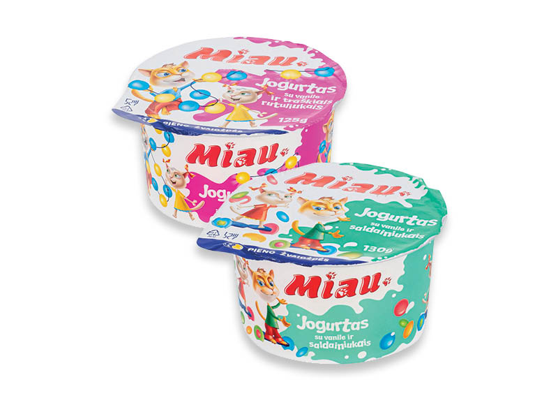 Jogurtas MIAU su saldainiais, traškiais rutuliukais
			, 
				 125 g, 130 g, 2 rūšių. A lygio parduotuvėse
