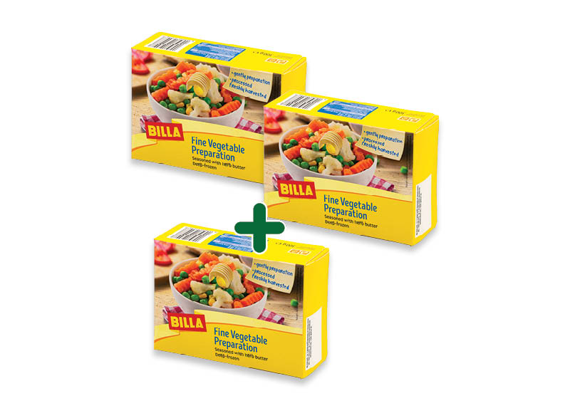 BILLA daržovių mišinys su sviestu ir žolelėmis
			, 
				 300 g, 1,49 Eur/vnt. A lygio parduotuvėse