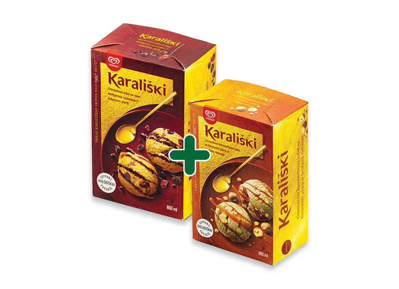KARALIŠKI valgomieji ledai dėžutėje
			, 
				 800 ml, 4 rūšių, 8,29 Eur/vnt. Ir IKI EXPRESS
