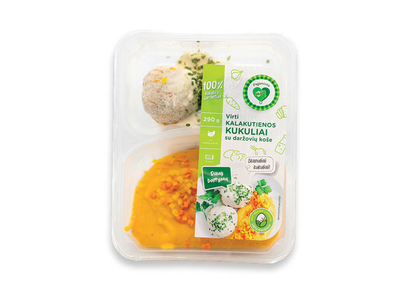 PAGAMINTA IKI virti kalakutienos kukuliai su daržovių koše
			, 
				 290 g, 10,31 Eur/kg. A lygio parduotuvėse