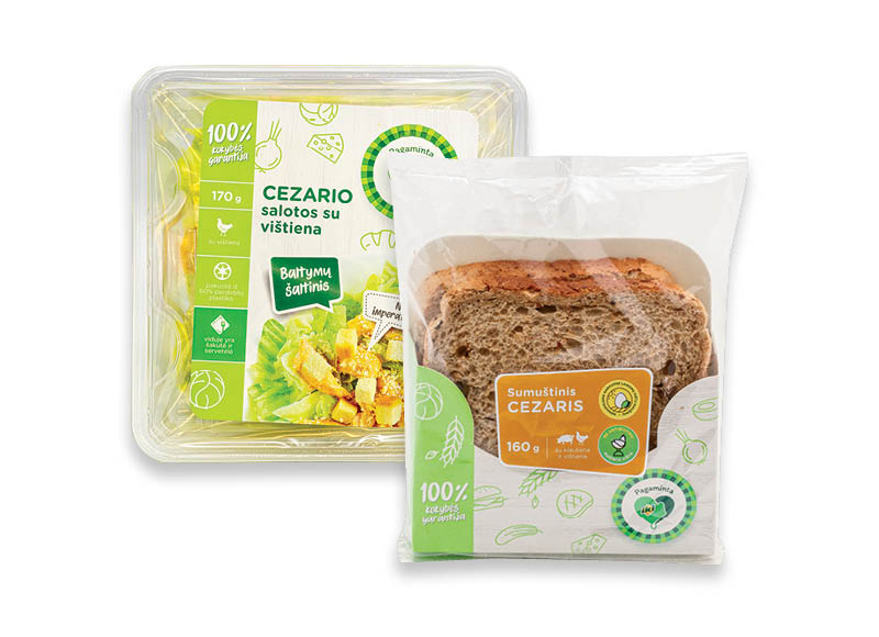 PAGAMINTA IKI sumuštiniui ir salotoms CEZARIO
			, 
				 160 g, 170 g, 2 rūšių. Ir IKI EXPRESS