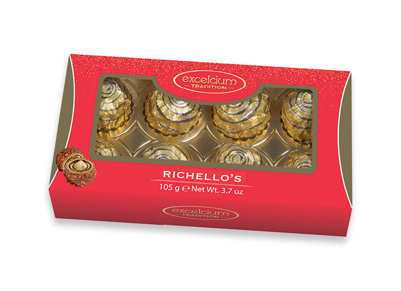 Traškus vaflis RICHELLO su pieninio šokolado ir lazdynų riešutų įdaru
			, 
				 105 g, 23,71 Eur/kg. A lygio parduotuvėse