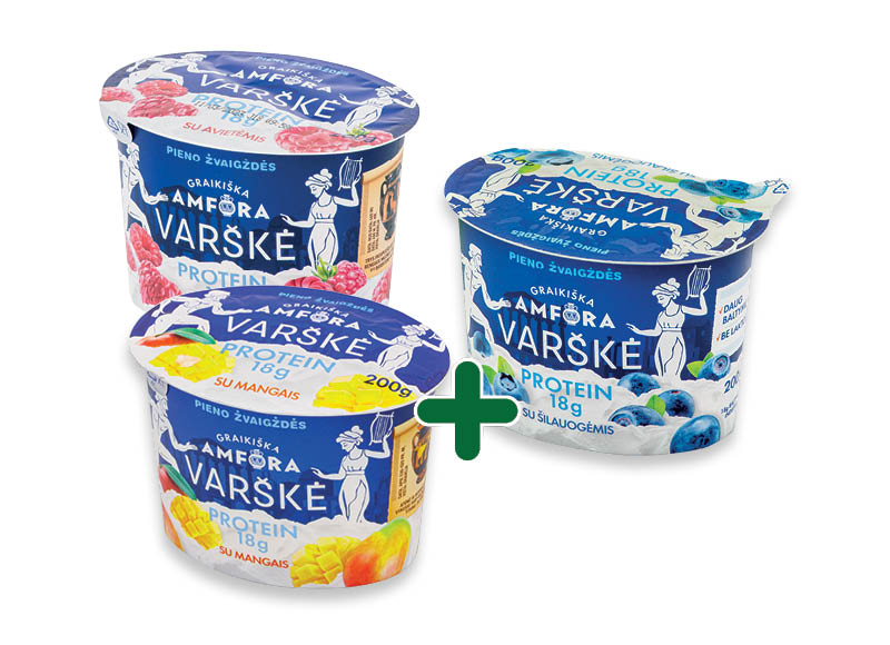 Varškė GRAIKIŠKA AMFORA PROTEIN
			, 
				 200 g, 4 rūšių, 1,55 Eur/vnt. Ir IKI EXPRESS