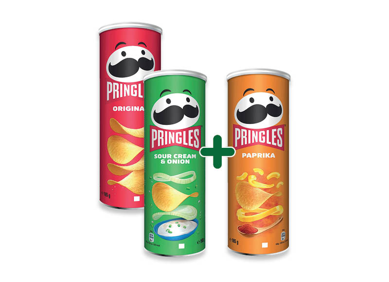 Užkandis PRINGLES
			, 
				 165 g, 3 rūšių (pasiūlymas galioja nuotraukoje pavaizduotoms prekėms) 2,69 Eur/vnt. Ir IKI EXPRESS