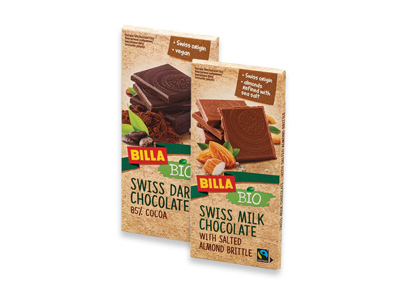 BILLA BIO šokolado plytelės
			, 
				 100 g, 2 rūšių, 21,90 Eur/kg