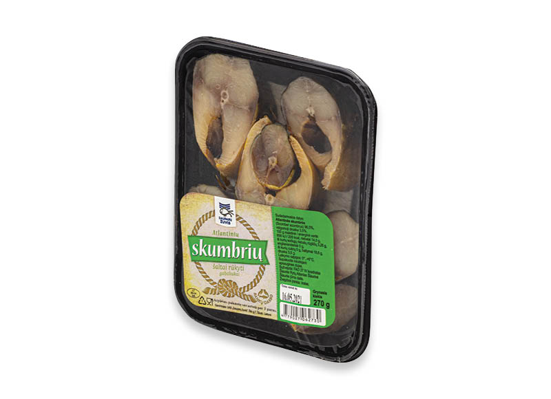 Šaltai rūkyti skumbrių gabaliukai
			, 
				 270 g, 8,48 Eur/kg. A lygio parduotuvėse
