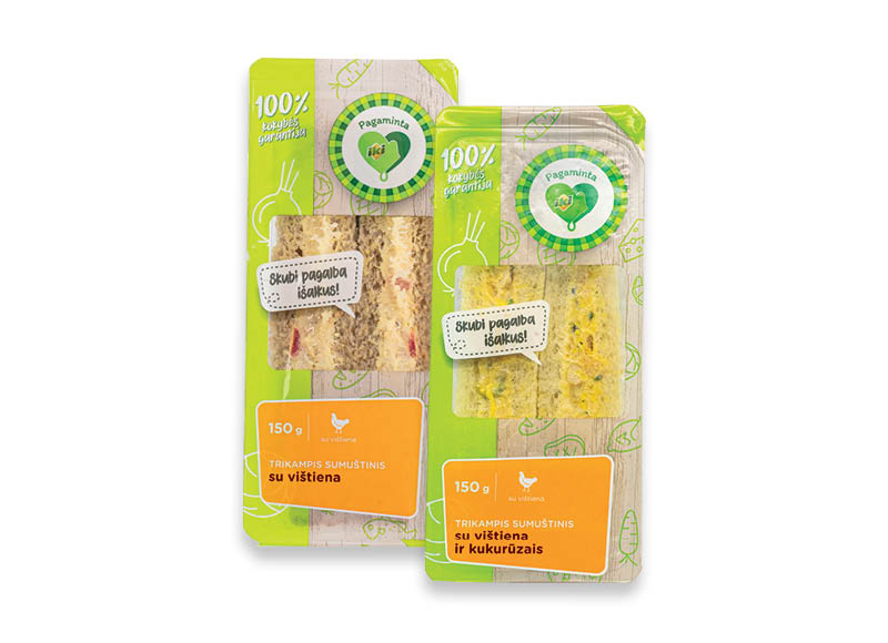PAGAMINTA IKI trikampis sumuštinis su vištiena
			, 
				 150 g, 2 rūšių, 14,60 Eur/kg