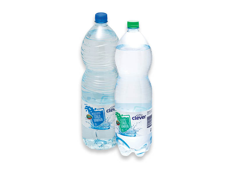 CLEVER stalo vanduo
			, 
				 2 l, 2 rūšių, 0,17 Eur/l (taros užstato vertė į gėrimo kainą neįskaičiuota)