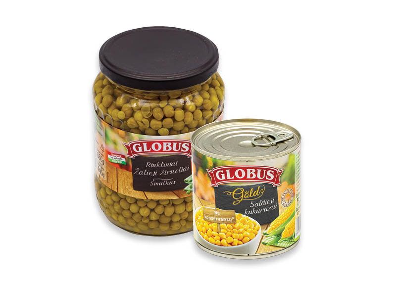 Konservuotoms daržovėms GLOBUS
			, 
				 340 g, 350 g, 400 g, 660 g, 4 rūšių. A lygio parduotuvėse