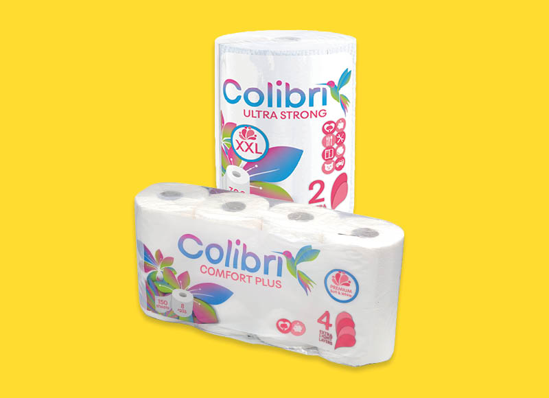 Tualetiniam popieriui, popieriniams rankšluosčiams COLIBRI
			, 
				 5 rūšių. Ir IKI EXPRESS