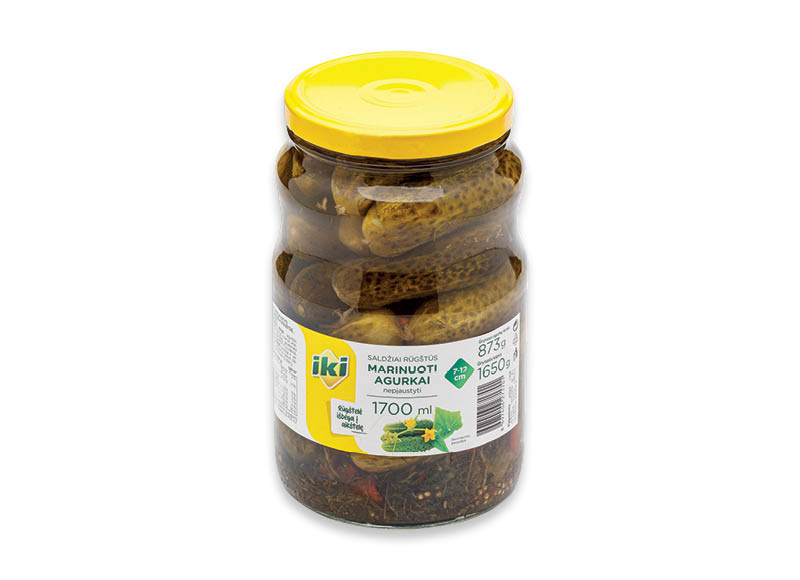 IKI saldžiarūgščiai marinuoti agurkai
			, 
				 1,65 kg, 1,21 Eur/kg