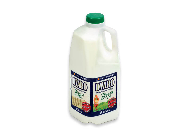 DVARO pienas
			, 
				 2 l, 2,5 % rieb., 1,20 Eur/l