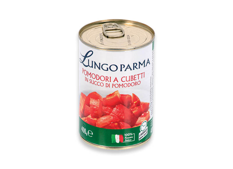 Konservuoti smulkinti pomidorai LUNGO PARMA
			, 
				 400 g, 1,98 Eur/kg