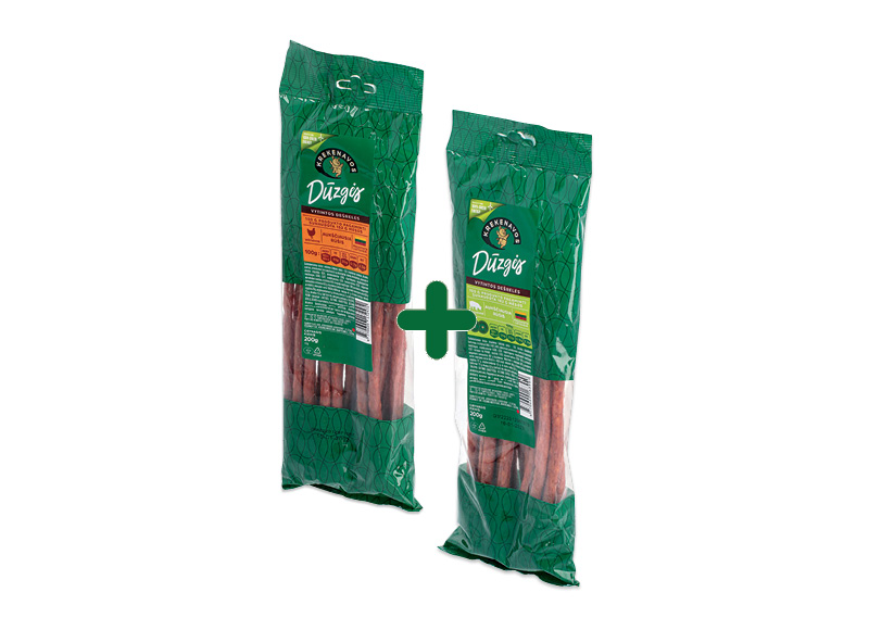 Vytintos DŪZGIŲ dešrelės
,
200 g, 2 rūšių, 5,99 Eur/vnt. A lygio parduotuvėse. Ir IKI EXPRESS Vytintos DŪZGIŲ dešrelės
,
200 g, 2 rūšių, 5,99 Eur/vnt. A lygio parduotuvėse. Ir IKI EXPRESS