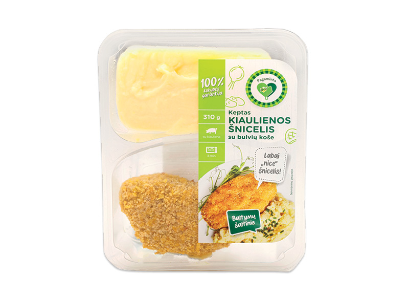 PAGAMINTA IKI keptas kiaulienos šnicelis su bulvių koše
			, 
				 310 g, 10,61 Eur/kg. A lygio parduotuvėse
