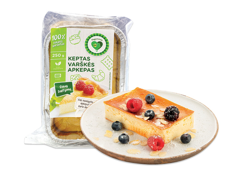 PAGAMINTA IKI keptas varškės apkepas
			, 
				 250 g, 9,16 Eur/kg. A lygio parduotuvėse