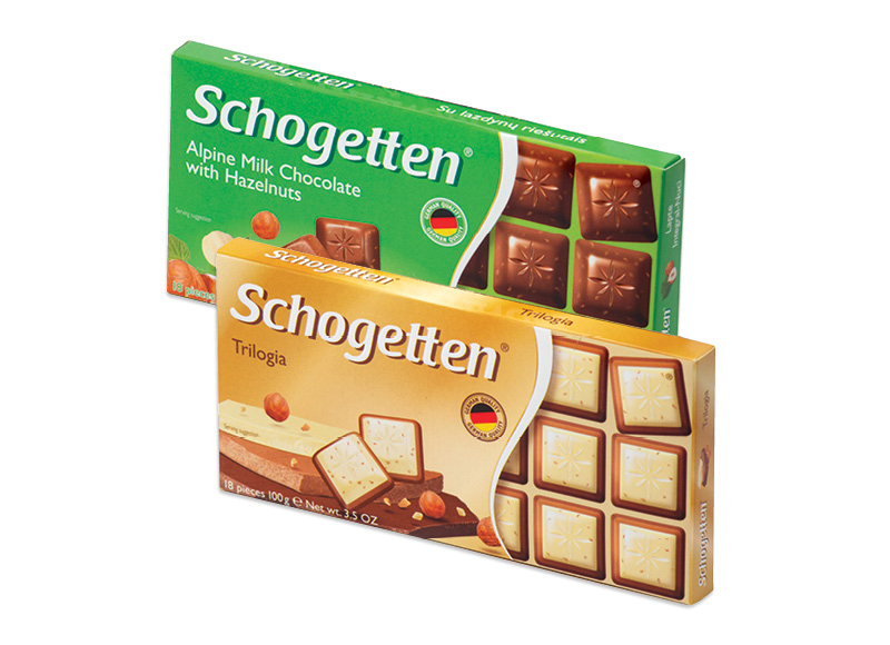 Šokolado plytelės SCHOGETTEN
			, 
				 100 g, 6 rūšių, 9,90 Eur/kg. A lygio parduotuvėse. Ir IKI EXPRESS