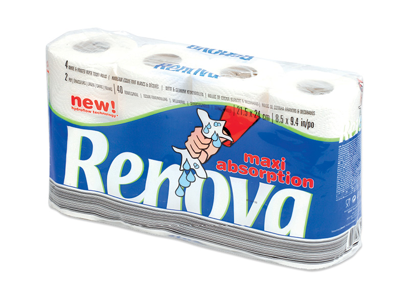 Popieriniai rankšluosčiai RENOVA MAXI ABSORPTION
			, 
				 4 vnt., 0,50 Eur/vnt.