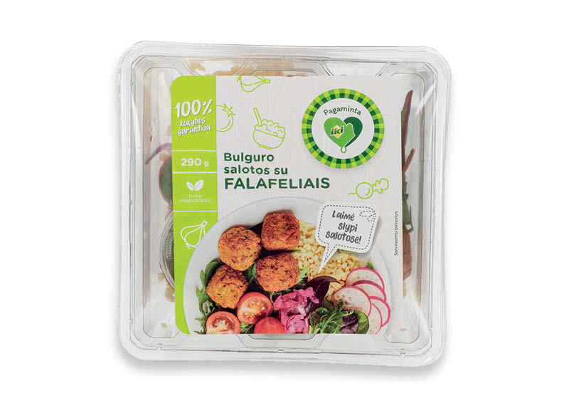 PAGAMINTA IKI bulguro salotos su falafeliais
			, 
				 290 g, 10,31 Eur/kg. A lygio parduotuvėse