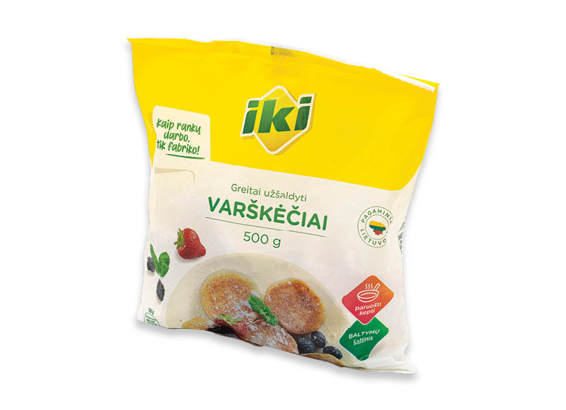 IKI šaldyti varškėčiai
			, 
				 500 g, 2,98 Eur/kg. A lygio parduotuvėse