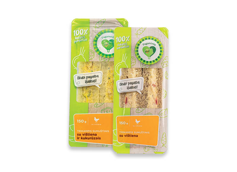 PAGAMINTA IKI trikampiai sumuštiniai su vištiena
			, 
				 150 g, 2 rūšių 14,60 Eur/kg
