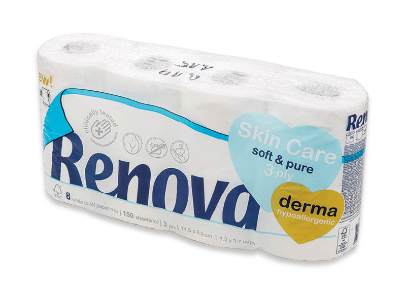 Tualetinis popierius RENOVA SKIN CARE DERMA
			, 
				 8 rit., 0,50 Eur/rit.