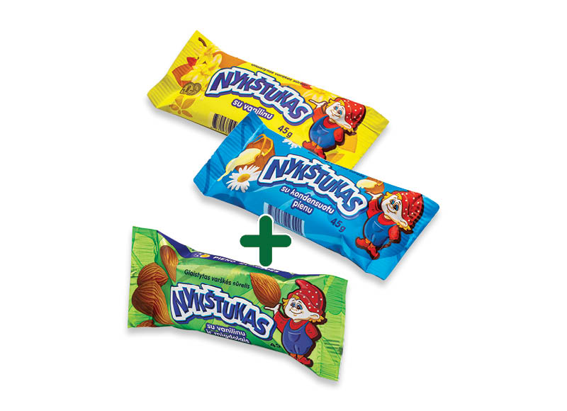 Glaistytas varškės sūrelis NYKŠTUKAS
			, 
				 45 g, 5 rūšių, 0,59 Eur/vnt. Ir IKI EXPRESS
