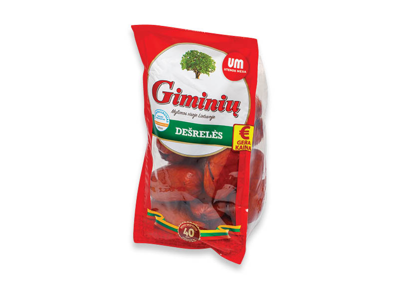 Karštai rūkytos GIMINIŲ dešrelės
,
800 g, 4,99 Eur/kg Karštai rūkytos GIMINIŲ dešrelės
,
800 g, 4,99 Eur/kg