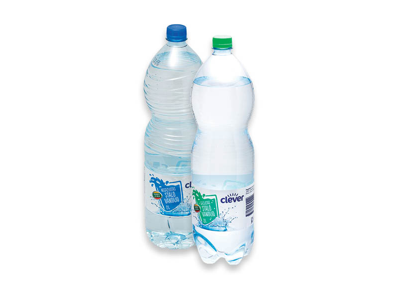 CLEVER vanduo
			, 
				 2 l, 2 rūšių, 0,17 Eur/l (taros užstato vertė į gėrimo kainą neįskaičiuota