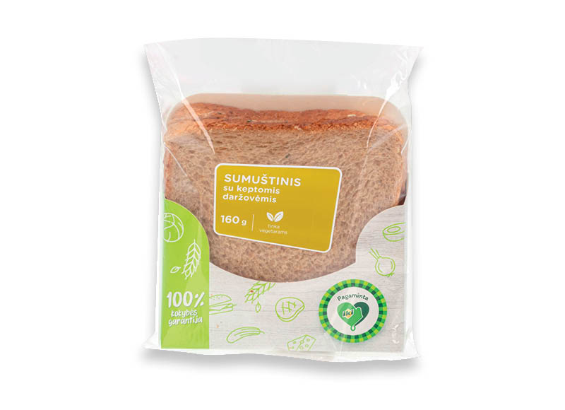 PAGAMINTA IKI sumuštinis su keptomis daržovėmis
			, 
				 160 g, 10,56 Eur/kg. A lygio parduotuvėse