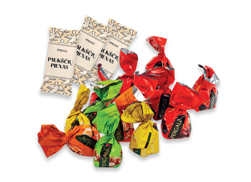Sveriami PERGALĖS saldainiai MIX, CHERRY ir PAUKŠČIŲ PIENAS
			, 
				 1 kg, 3 rūšių. A lygio parduotuvėse