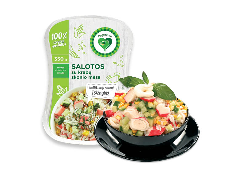 PAGAMINTA IKI salotos su krabų skonio mėsa
			, 
				 350 g, 5,97 Eur/kg. Ir IKI EXPRESS