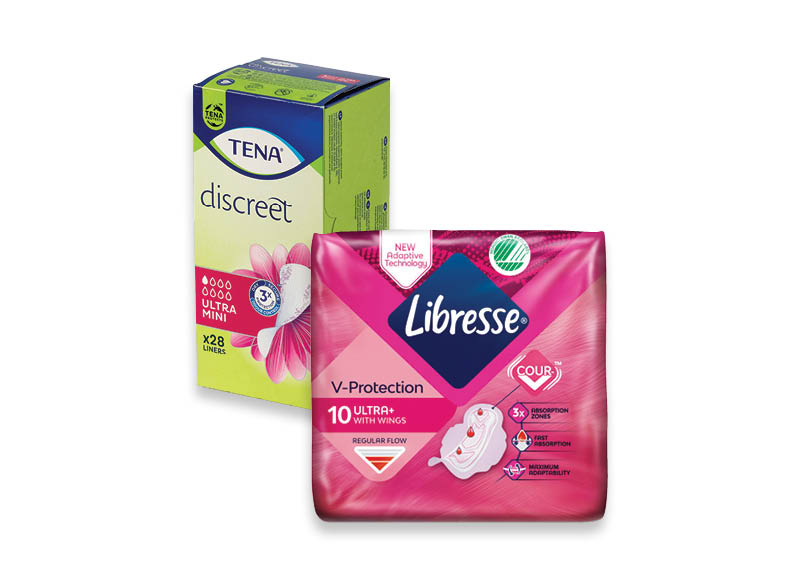 Higieniniams paketams, įklotams LIBRESSE ir TENA
			, 
				 Įvairių rūšių. Ir IKI EXPRESS