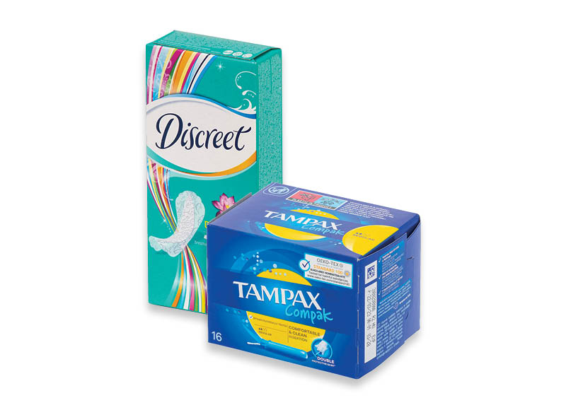 Higieniniams įklotams, tamponams DISCREET ir TAMPAX
			, 
				 9 rūšių
