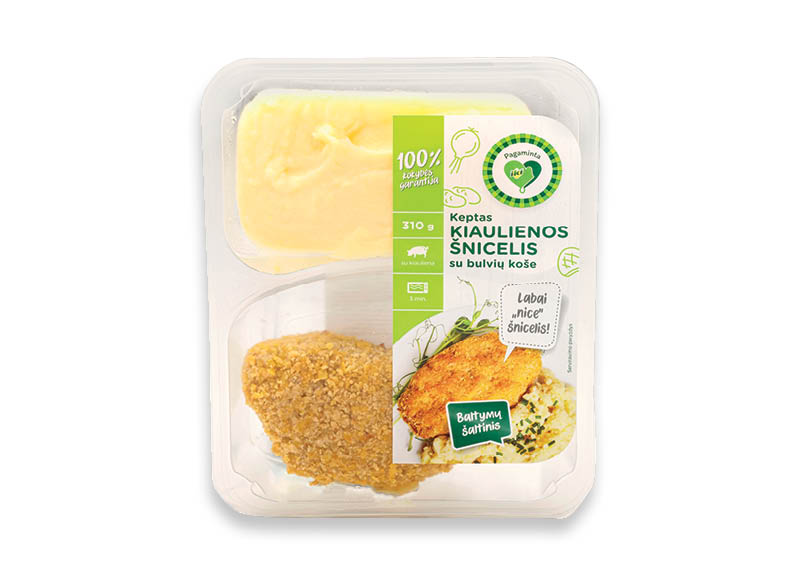 PAGAMINTA IKI keptas kiaulienos šnicelis su bulvių koše
			, 
				 310 g, 10,61 Eur/kg. A lygio parduotuvėse