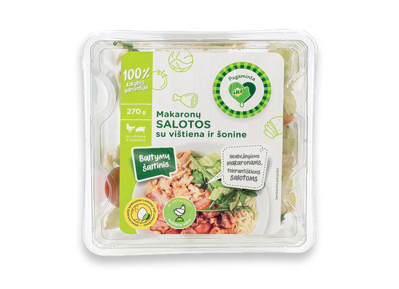 PAGAMINTA IKI makaronų salotos su vištiena ir šonine
,
270 g, 11,07 Eur/kg. A lygio parduotuvėse PAGAMINTA IKI makaronų salotos su vištiena ir šonine
,
270 g, 11,07 Eur/kg. A lygio parduotuvėse