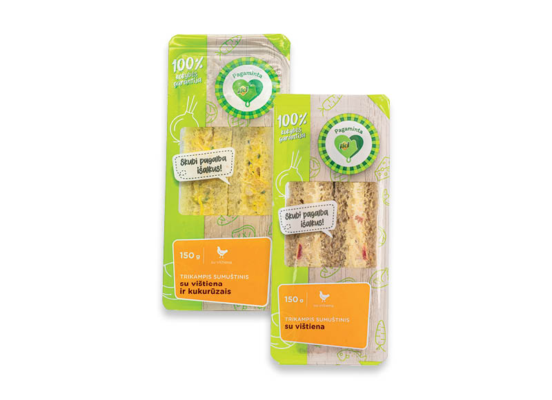PAGAMINTA IKI trikampiai sumuštiniai su vištiena
			, 
				 150 g, 2 rūšių 14,60 Eur/kg