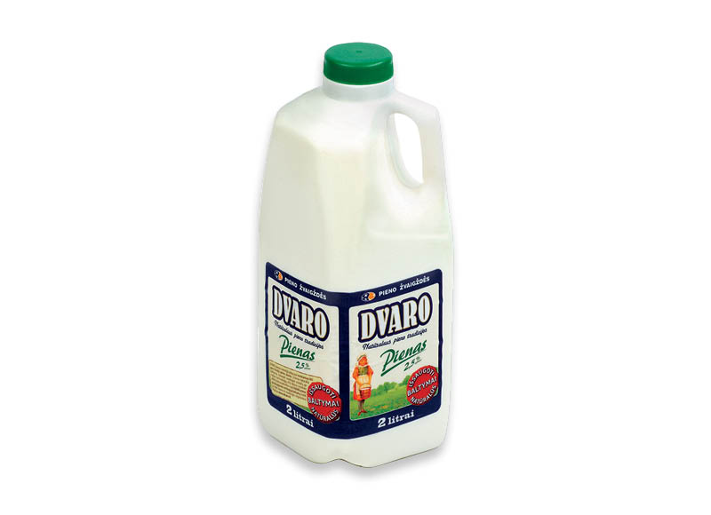 DVARO pienas
			, 
				 2 l, 2,5 % rieb., 1,20 Eur/l