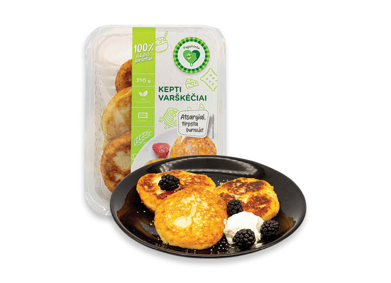 PAGAMINTA IKI keptiems varškėčiams
			, 
				 70 g, 210 g, 560 g. A lygio parduotuvėse