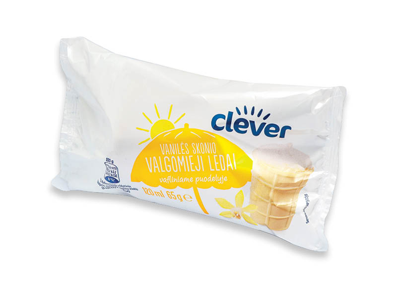 CLEVER vanilės skonio ledai vafliniame puodelyje
			, 
				 120 ml, 1,58 Eur/l. A lygio parduotuvėse